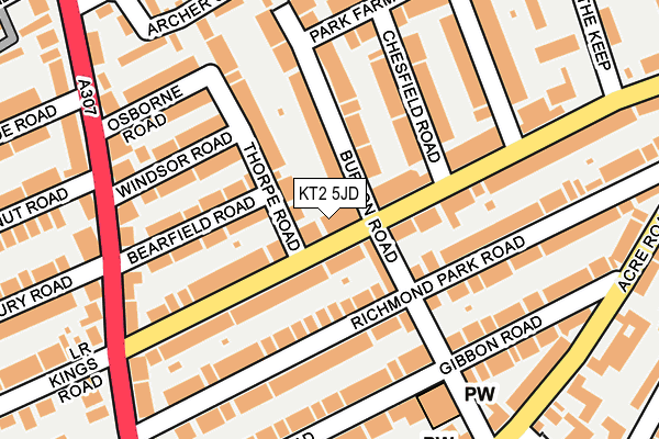 KT2 5JD map - OS OpenMap – Local (Ordnance Survey)