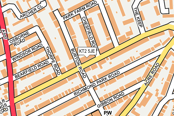 KT2 5JE map - OS OpenMap – Local (Ordnance Survey)