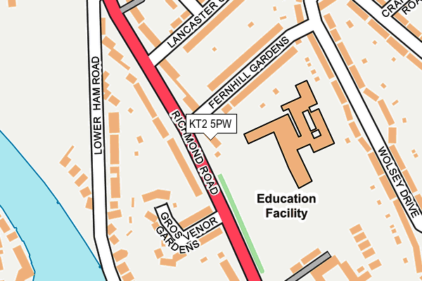 KT2 5PW map - OS OpenMap – Local (Ordnance Survey)