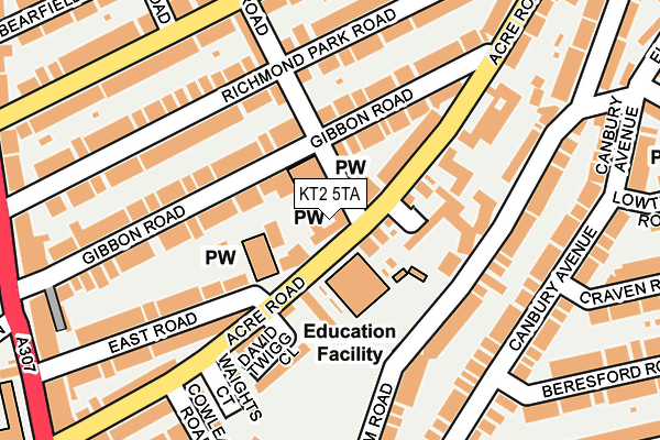 KT2 5TA map - OS OpenMap – Local (Ordnance Survey)