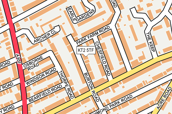 KT2 5TF map - OS OpenMap – Local (Ordnance Survey)