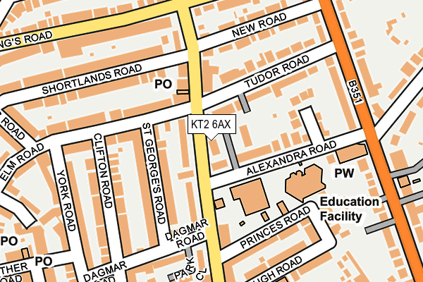 KT2 6AX map - OS OpenMap – Local (Ordnance Survey)