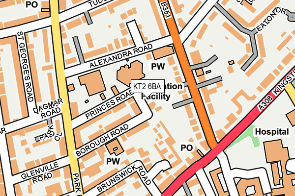 KT2 6BA map - OS OpenMap – Local (Ordnance Survey)