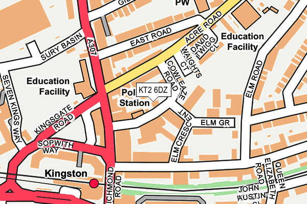 KT2 6DZ map - OS OpenMap – Local (Ordnance Survey)