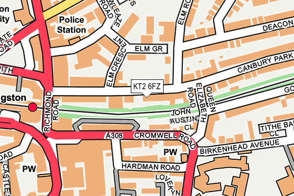 KT2 6FZ map - OS OpenMap – Local (Ordnance Survey)