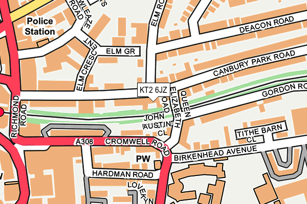 KT2 6JZ map - OS OpenMap – Local (Ordnance Survey)