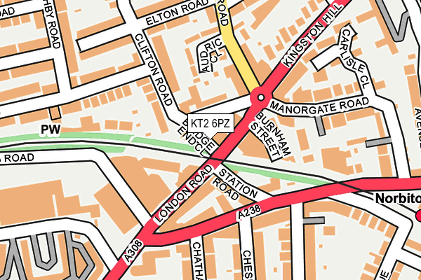 KT2 6PZ map - OS OpenMap – Local (Ordnance Survey)