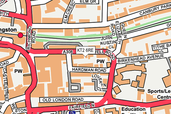 KT2 6RE map - OS OpenMap – Local (Ordnance Survey)
