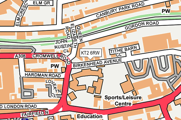 KT2 6RW map - OS OpenMap – Local (Ordnance Survey)