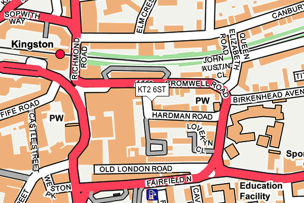 KT2 6ST map - OS OpenMap – Local (Ordnance Survey)