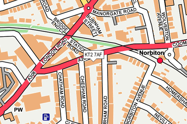 KT2 7AF map - OS OpenMap – Local (Ordnance Survey)
