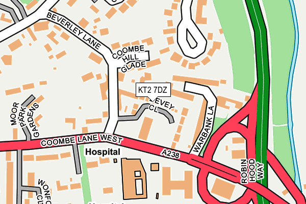 KT2 7DZ map - OS OpenMap – Local (Ordnance Survey)