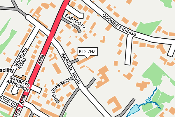 KT2 7HZ map - OS OpenMap – Local (Ordnance Survey)