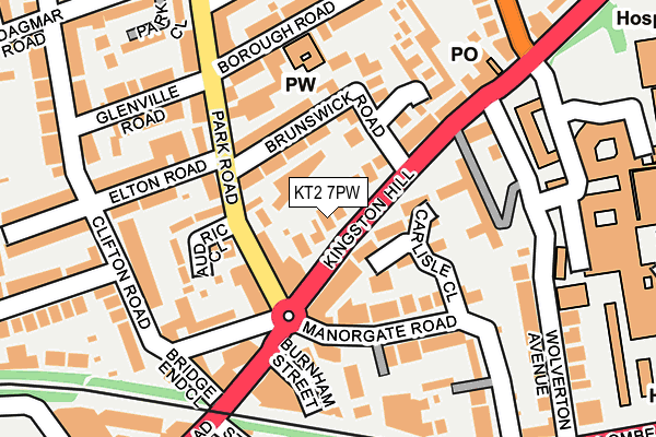 KT2 7PW map - OS OpenMap – Local (Ordnance Survey)