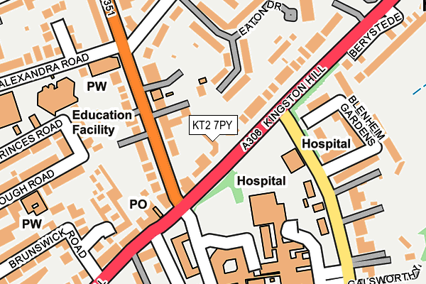 KT2 7PY map - OS OpenMap – Local (Ordnance Survey)