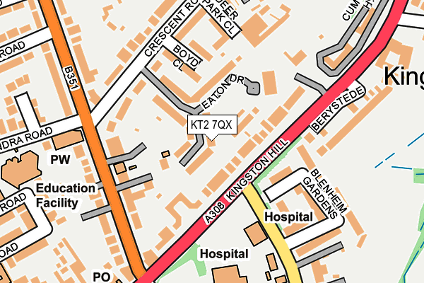KT2 7QX map - OS OpenMap – Local (Ordnance Survey)