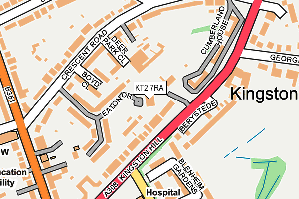 KT2 7RA map - OS OpenMap – Local (Ordnance Survey)