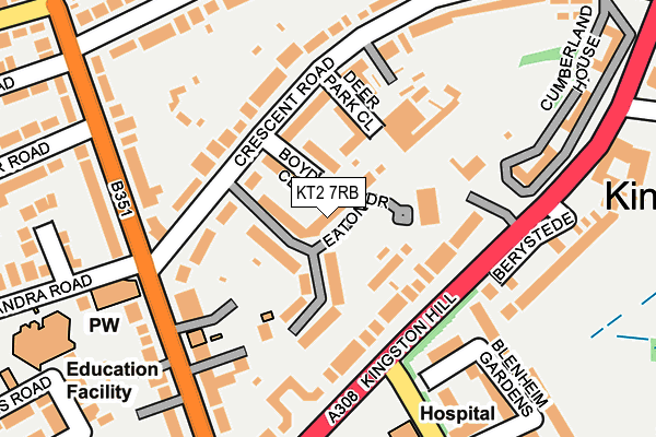 KT2 7RB map - OS OpenMap – Local (Ordnance Survey)