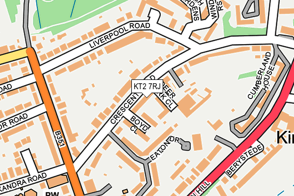 KT2 7RJ map - OS OpenMap – Local (Ordnance Survey)