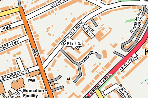 KT2 7RL map - OS OpenMap – Local (Ordnance Survey)