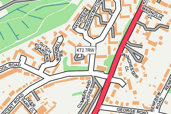 KT2 7RW map - OS OpenMap – Local (Ordnance Survey)