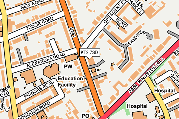 KT2 7SD map - OS OpenMap – Local (Ordnance Survey)