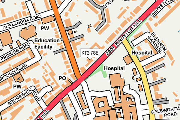 KT2 7SE map - OS OpenMap – Local (Ordnance Survey)