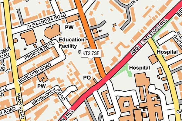 KT2 7SF map - OS OpenMap – Local (Ordnance Survey)