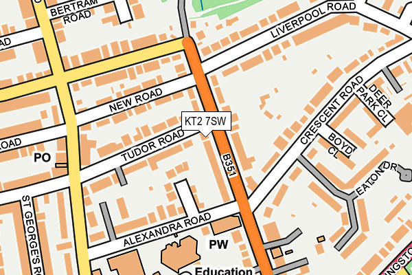 KT2 7SW map - OS OpenMap – Local (Ordnance Survey)