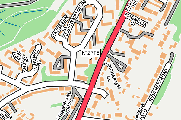 KT2 7TE map - OS OpenMap – Local (Ordnance Survey)