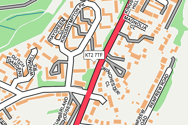 KT2 7TF map - OS OpenMap – Local (Ordnance Survey)