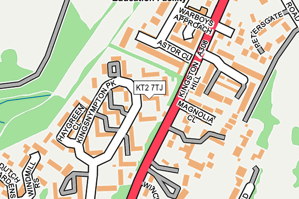 KT2 7TJ map - OS OpenMap – Local (Ordnance Survey)