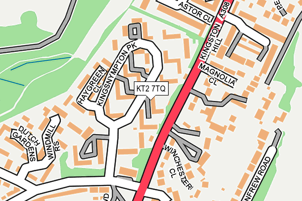 KT2 7TQ map - OS OpenMap – Local (Ordnance Survey)