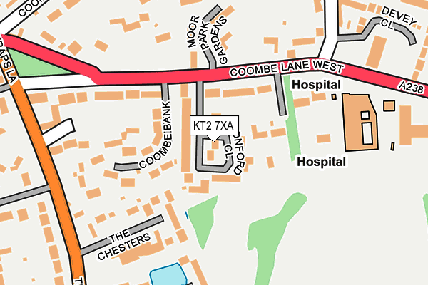 KT2 7XA map - OS OpenMap – Local (Ordnance Survey)