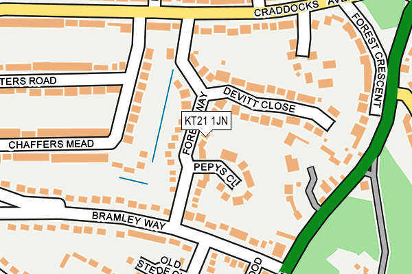 KT21 1JN map - OS OpenMap – Local (Ordnance Survey)
