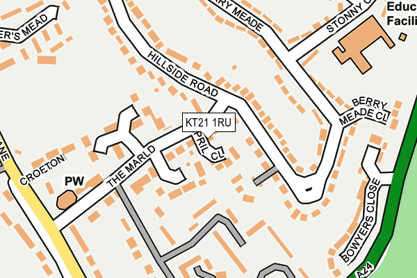KT21 1RU map - OS OpenMap – Local (Ordnance Survey)