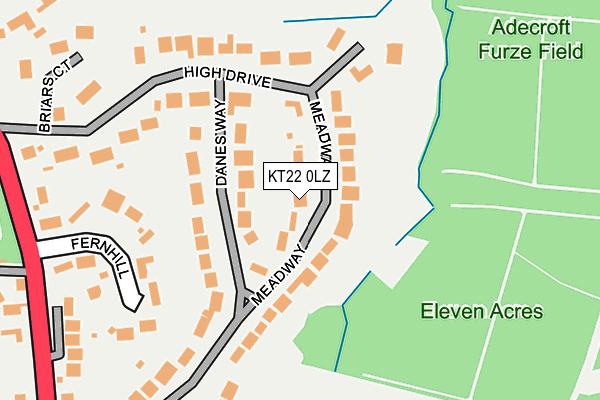 KT22 0LZ map - OS OpenMap – Local (Ordnance Survey)
