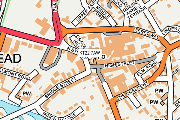 KT22 7AW map - OS OpenMap – Local (Ordnance Survey)