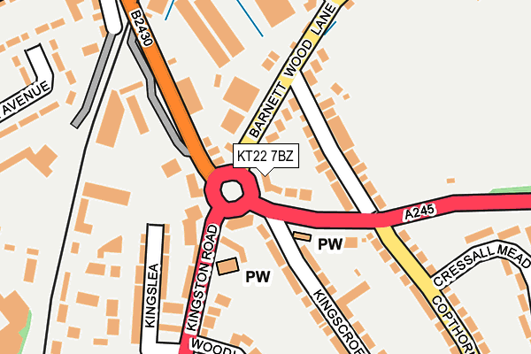 KT22 7BZ map - OS OpenMap – Local (Ordnance Survey)