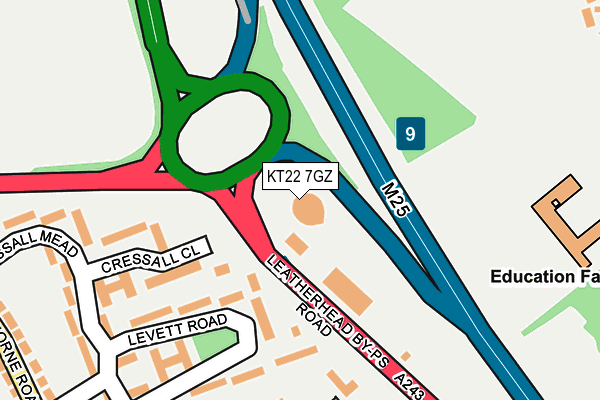 KT22 7GZ map - OS OpenMap – Local (Ordnance Survey)