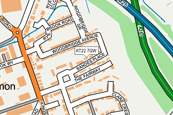 KT22 7QW map - OS OpenMap – Local (Ordnance Survey)