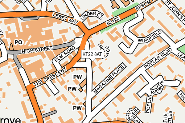 KT22 8AT map - OS OpenMap – Local (Ordnance Survey)