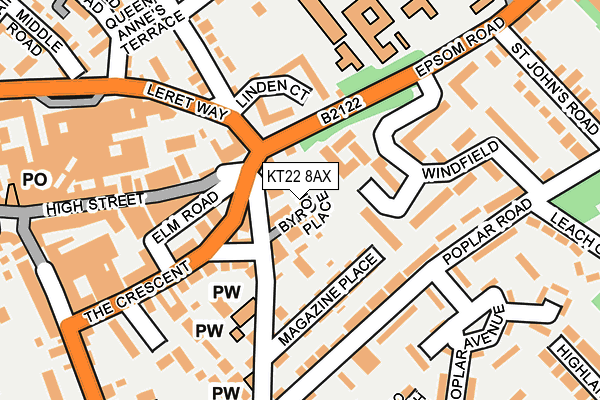 KT22 8AX map - OS OpenMap – Local (Ordnance Survey)