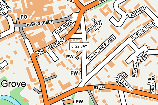 KT22 8AY map - OS OpenMap – Local (Ordnance Survey)