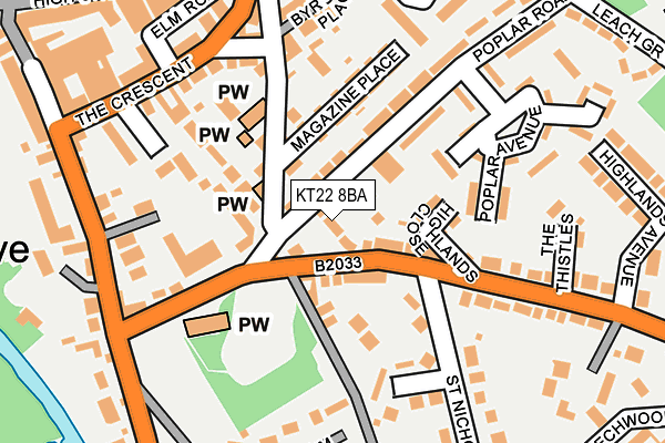 KT22 8BA map - OS OpenMap – Local (Ordnance Survey)