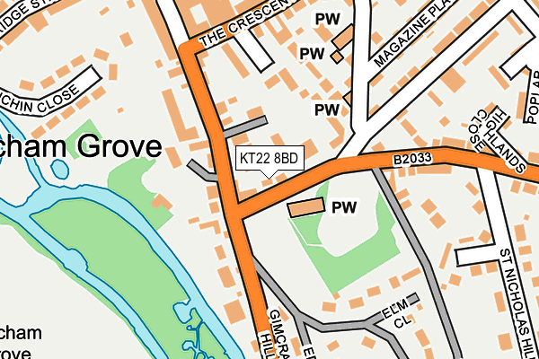 KT22 8BD map - OS OpenMap – Local (Ordnance Survey)