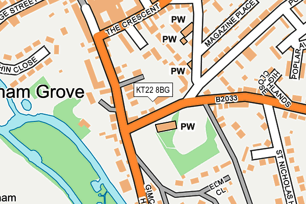 KT22 8BG map - OS OpenMap – Local (Ordnance Survey)