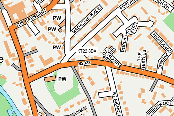 KT22 8DA map - OS OpenMap – Local (Ordnance Survey)