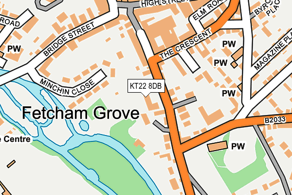 KT22 8DB map - OS OpenMap – Local (Ordnance Survey)