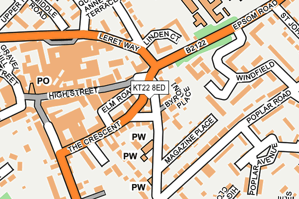KT22 8ED map - OS OpenMap – Local (Ordnance Survey)